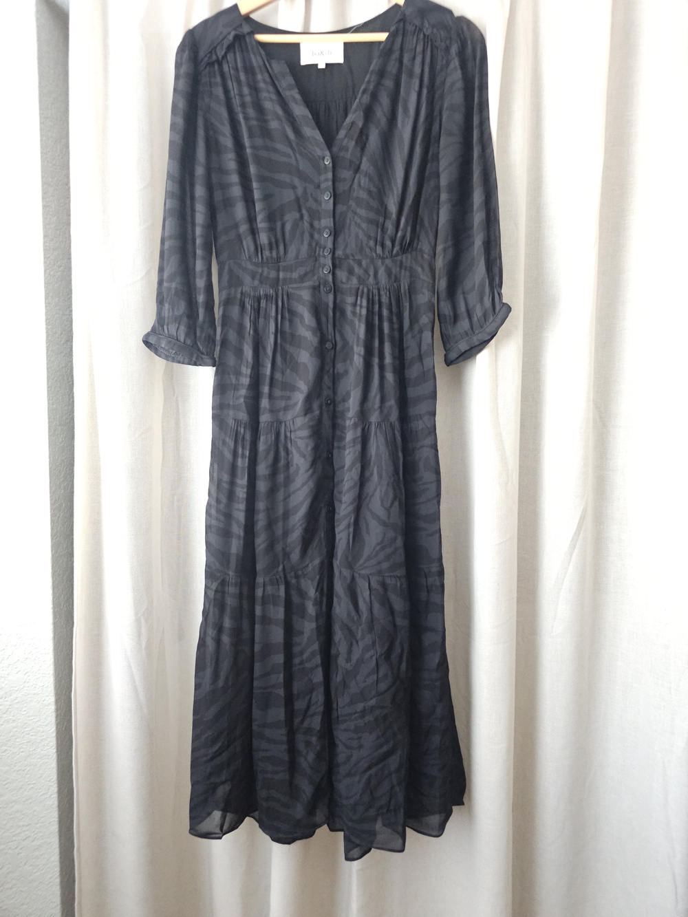 ba&sh Size 1 Black/Charcoal Zebra Print Tiered Maxi Dress